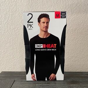 32 Degrees Heat Mens Thermal Long Sleeve Crew Neck Top, Black , M , 2pk